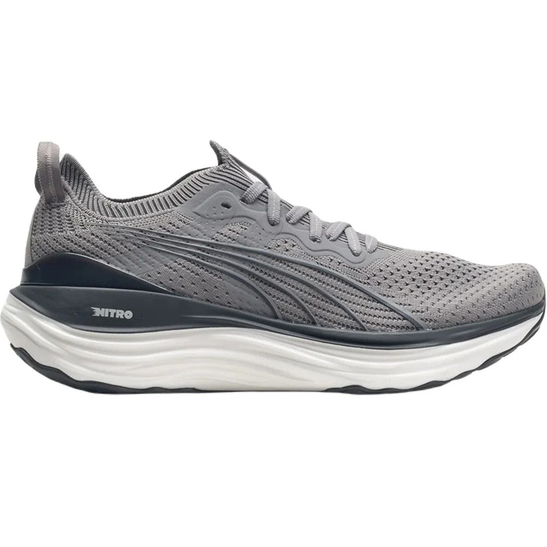 Men's Puma ForeverRun Nitro Knit, Concrete Gray/Flat Dark Gray, 9 D Medium