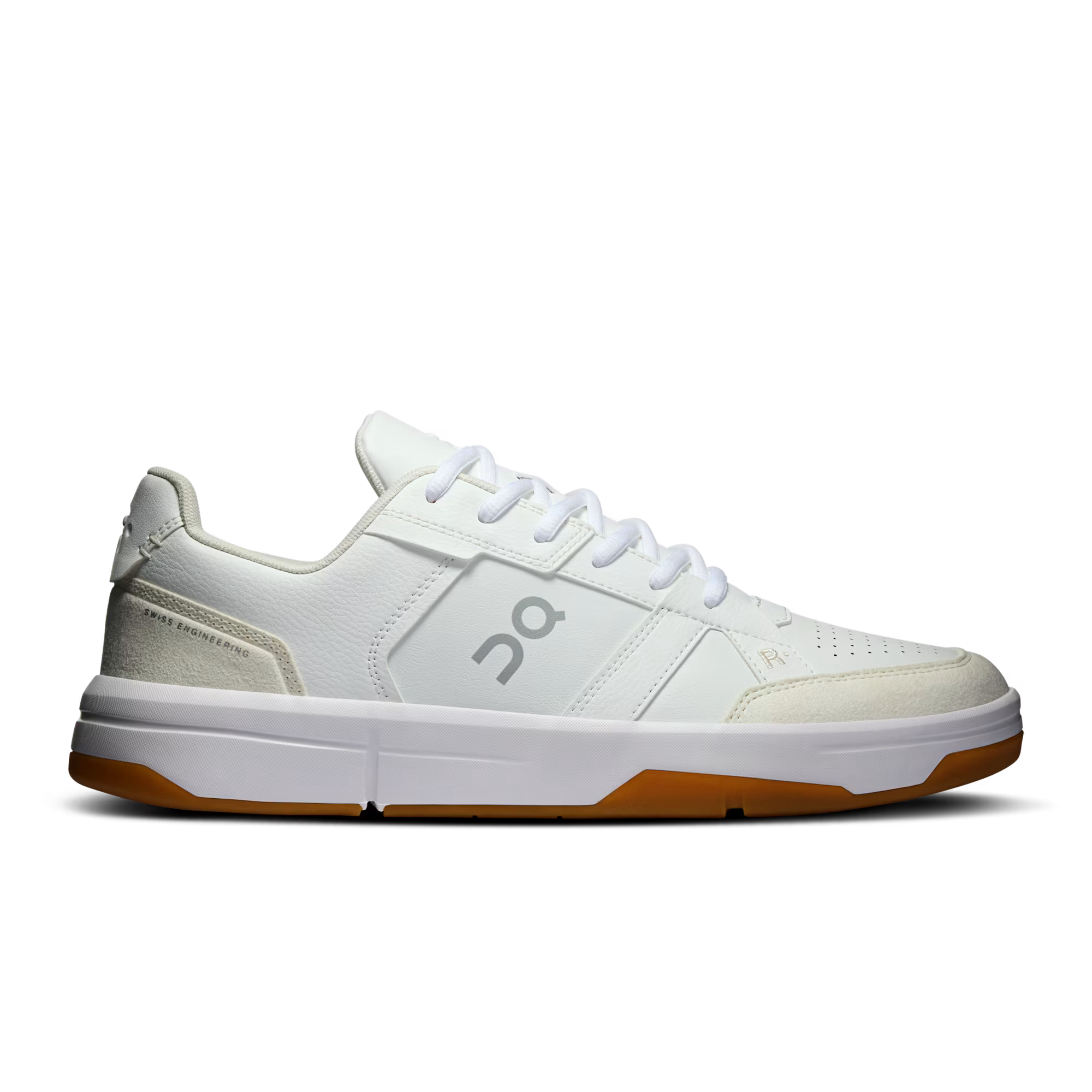Side view on white background of Mens On The Roger Clubhouse 3 running shoe in White/Ivory, Medium (Regular) width