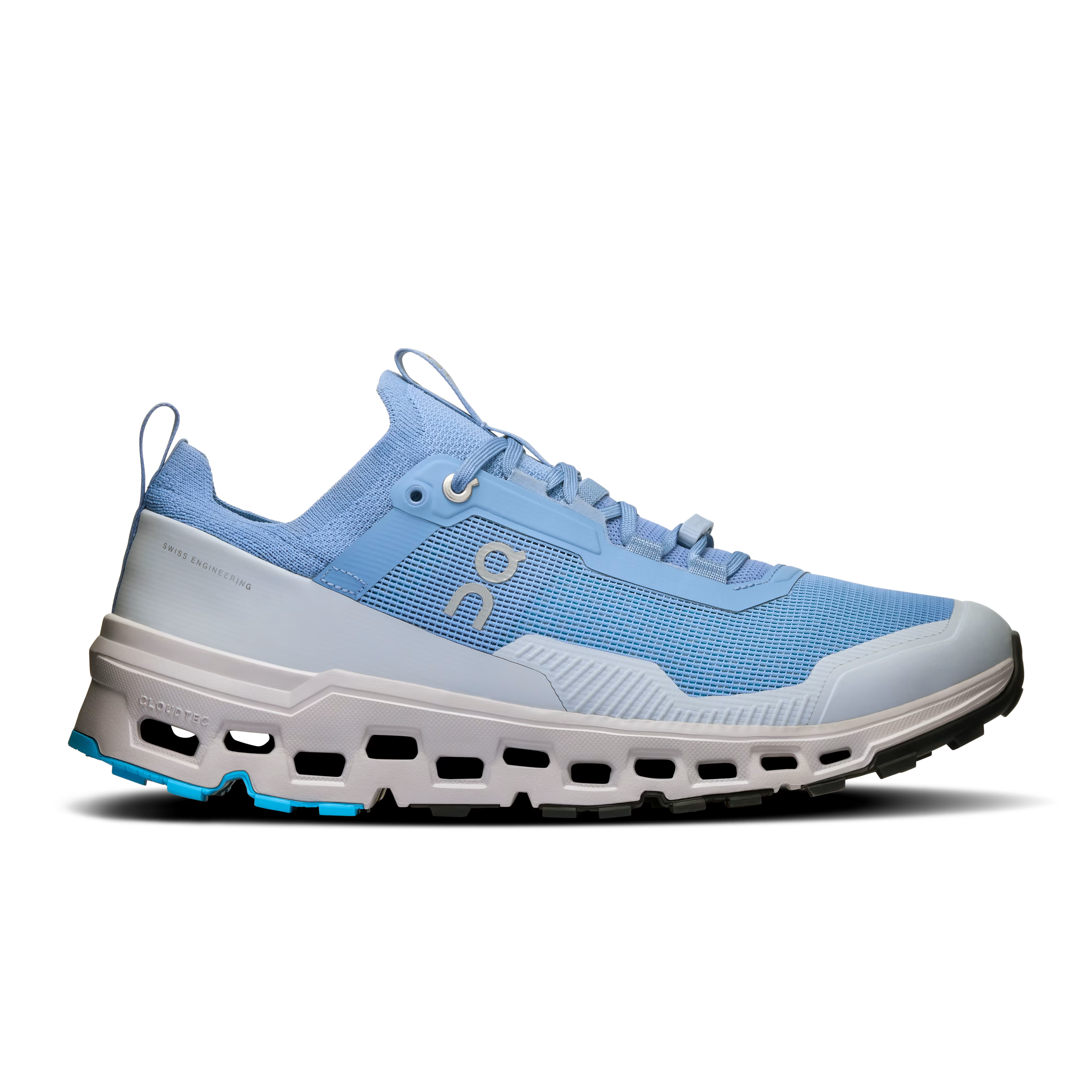 Side view on white background of Mens On Cloudultra 2 running shoe in Chambray/Glacier, Medium (Regular) width