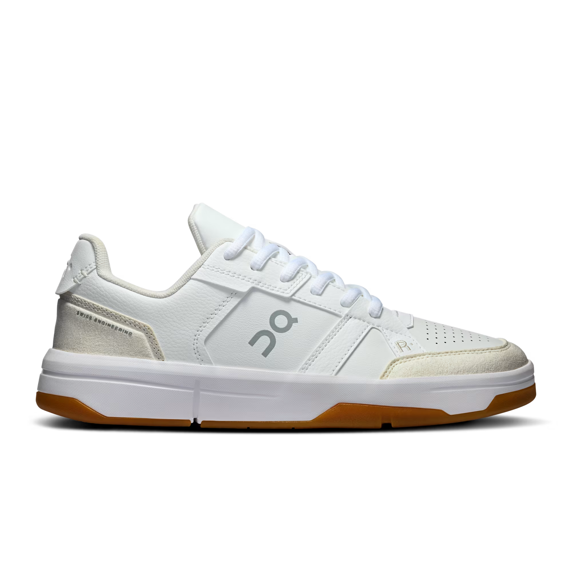 Side view on white background of Womens On The Roger Clubhouse 3 running shoe in White/Ivory, Medium (Regular) width