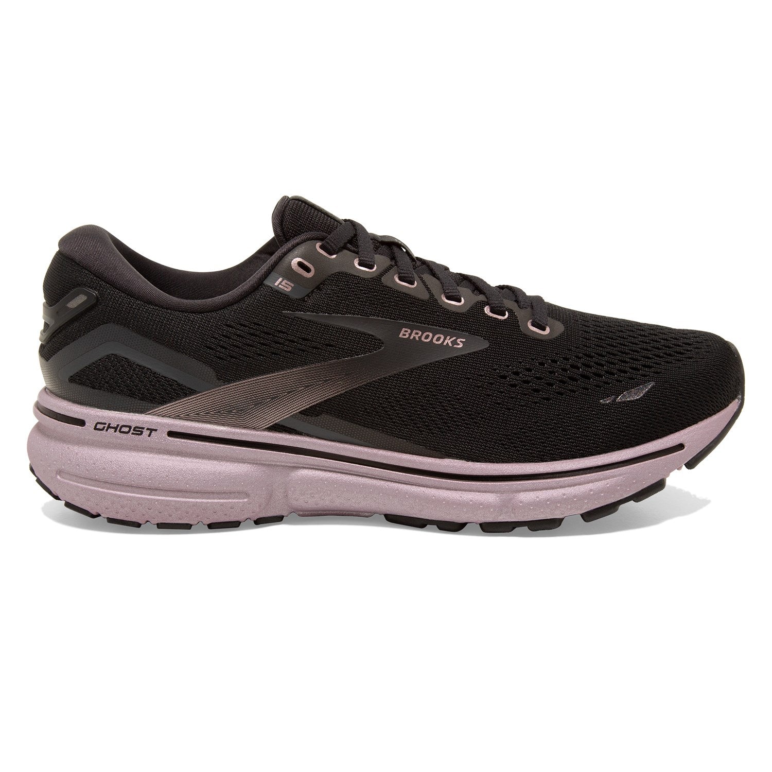 Women's Brooks Ghost 15, Black/Rose Gold, 8 B Medium