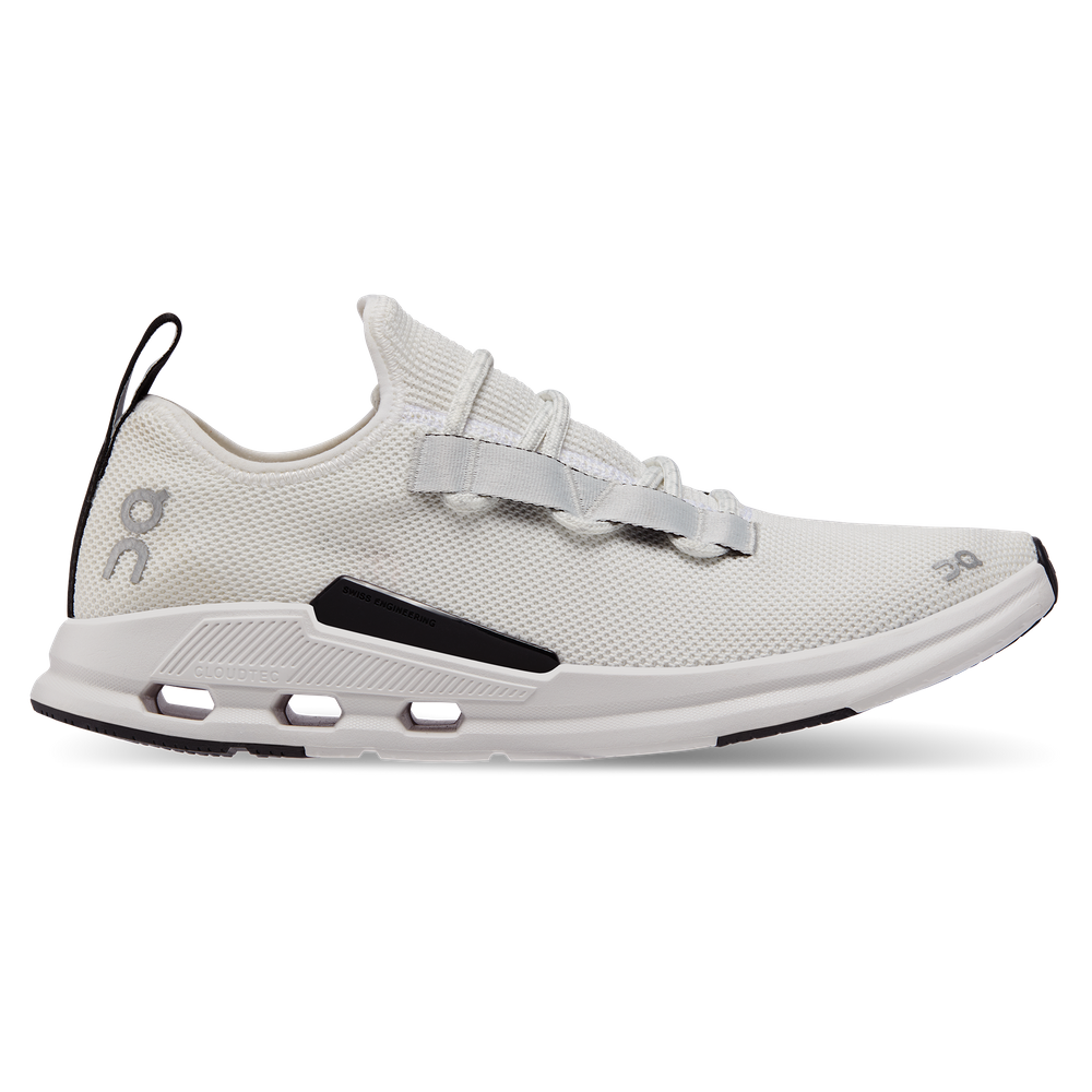 Side view on white background of Mens On Cloudeasy running shoe in Undyed-White/Black, Medium (Regular) width
