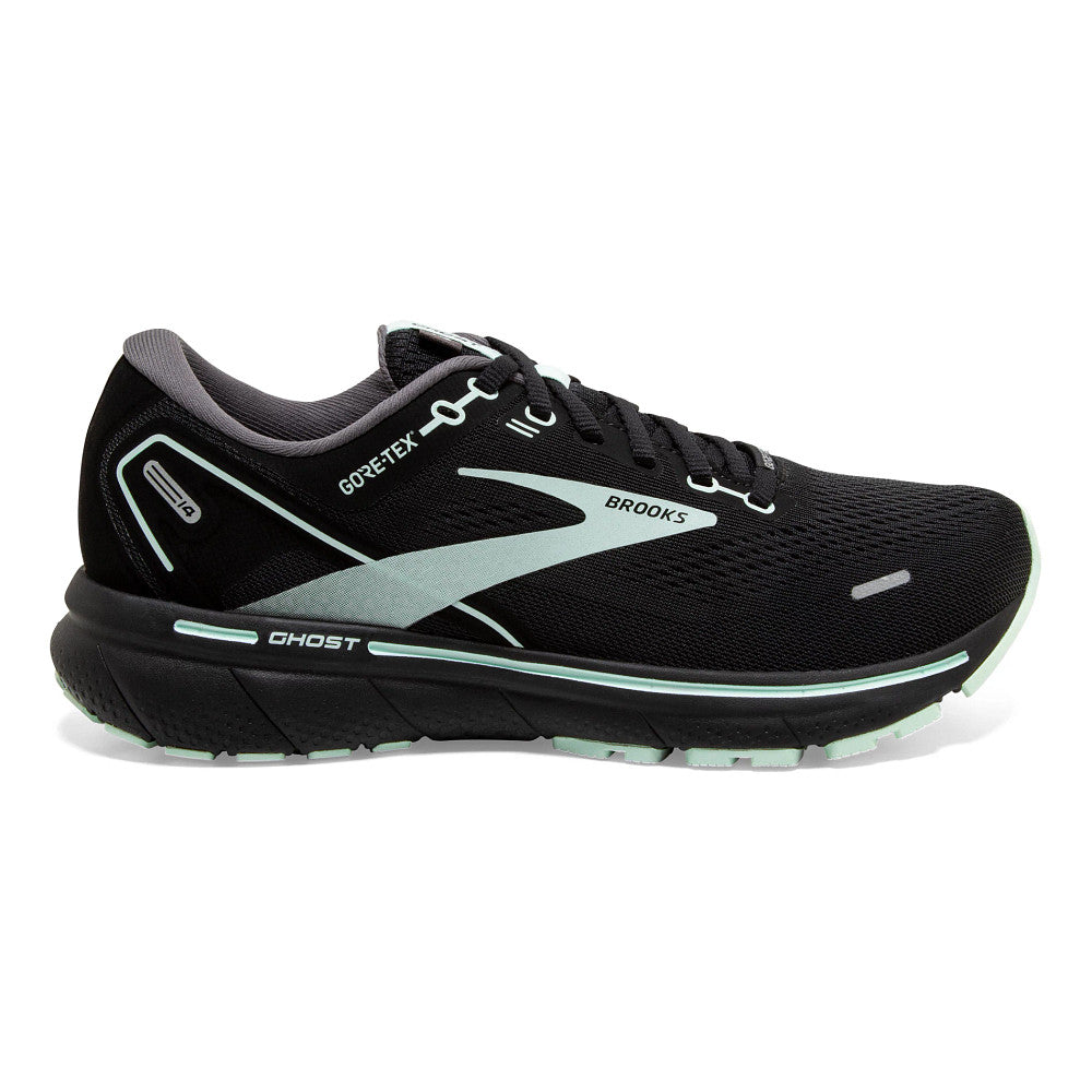 Women's Brooks Ghost 14 GTX, Black/Blackened Pearl/Aquaglass, 9.5 B Medium