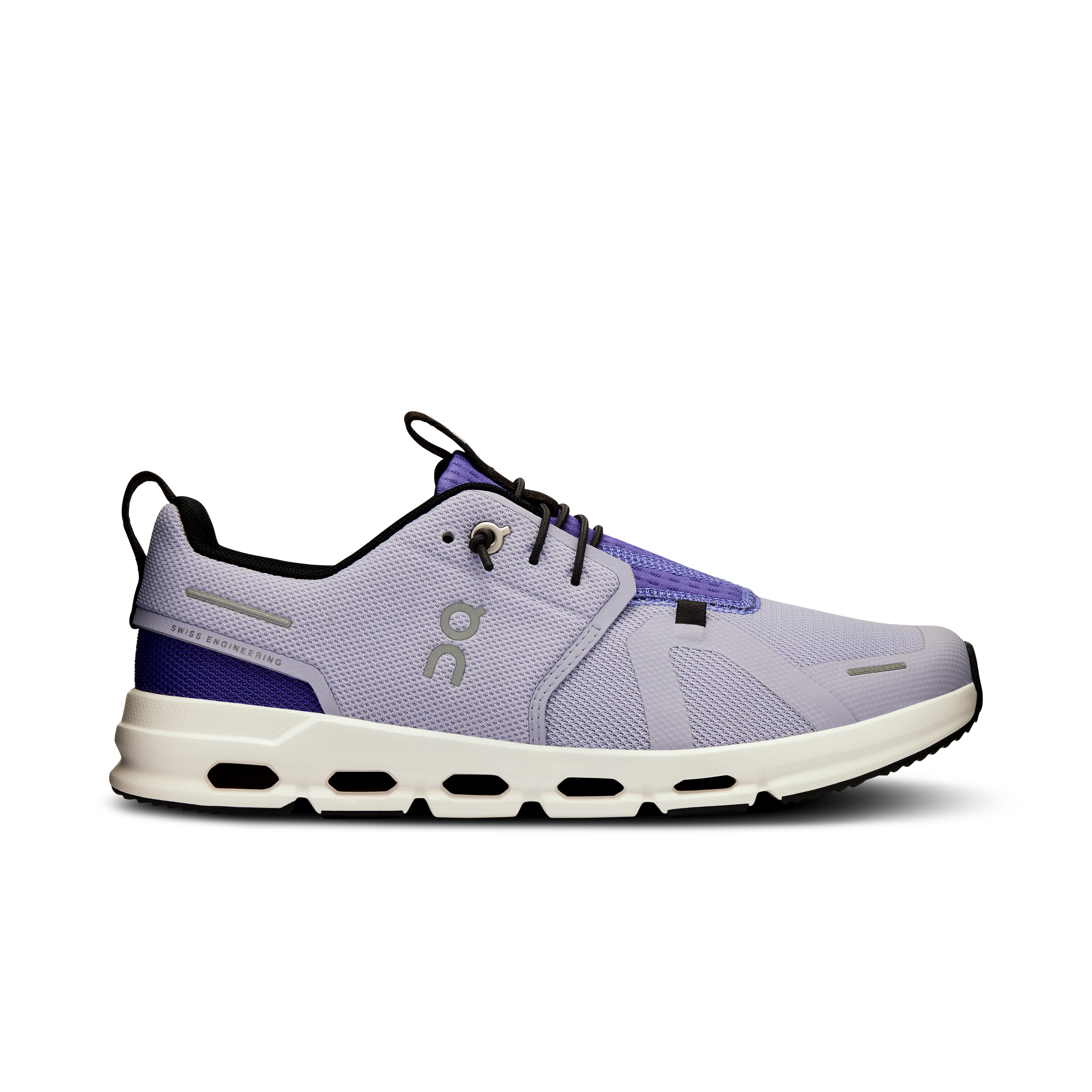 Side view on white background of Youth On  shoe in Nimbus/Blueberry, Medium (Regular) width