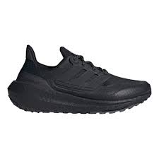 Side view on white background of Mens Adidas Ultraboost 23 running shoe in Black, Medium (Regular) width