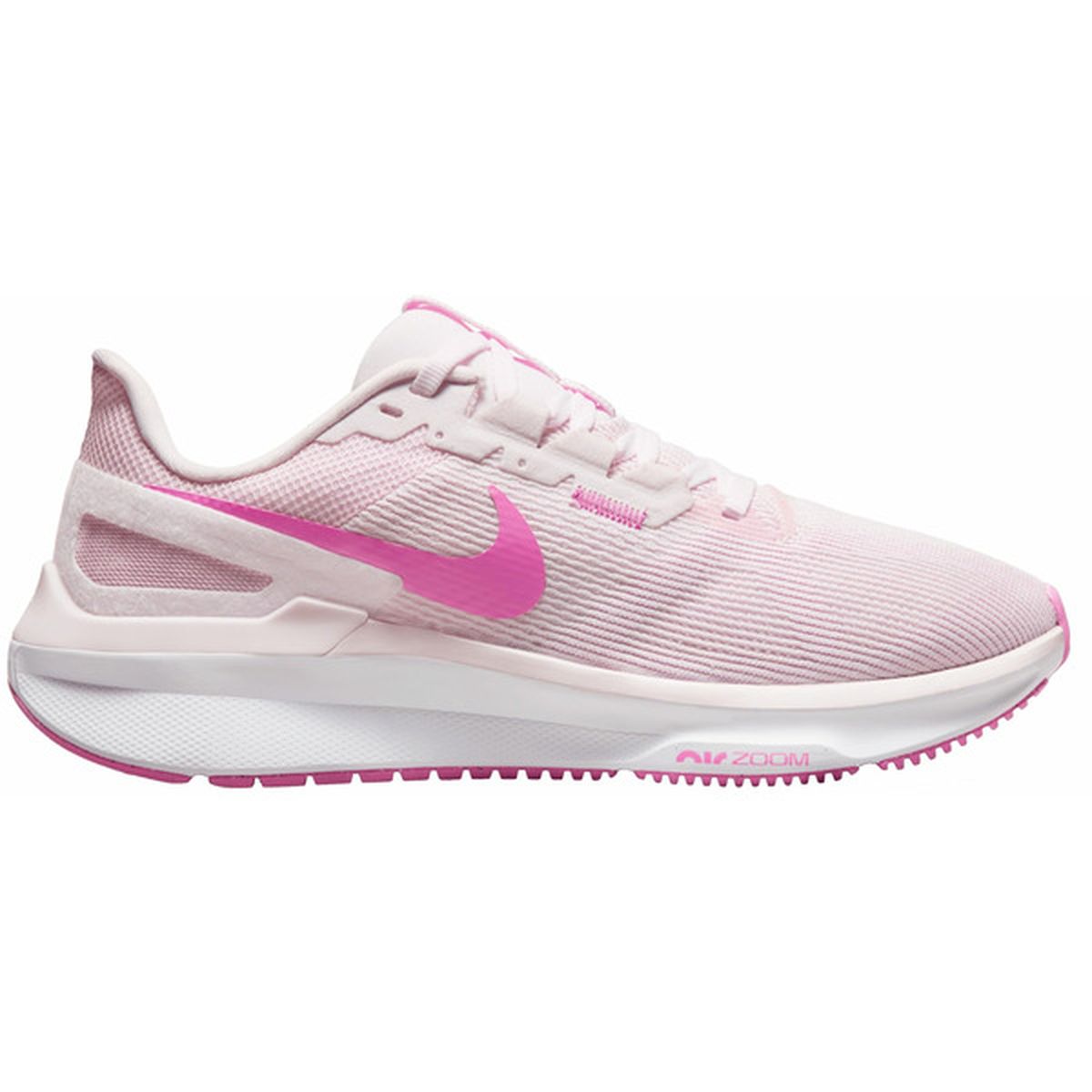 Side view on white background of Womens Nike Structure 25 running shoe in Pearl Pink, Medium (Regular) width