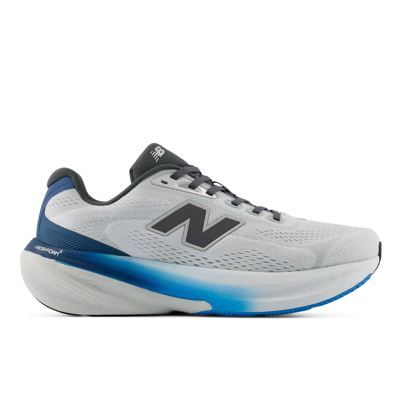 Side view on white background of Mens New Balance Fresh Foam X 860v15 running shoe in Quartz Grey/Altitude, Wide width