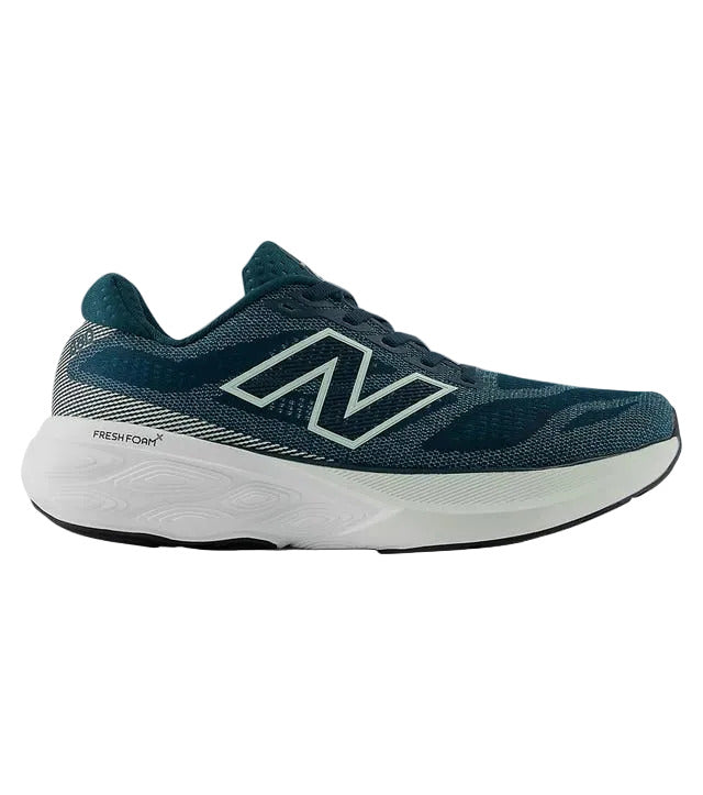 Side view on white background of Mens New Balance Fresh Foam X 860v15 running shoe in Medusa Green/Cosmic Jade, Wide width