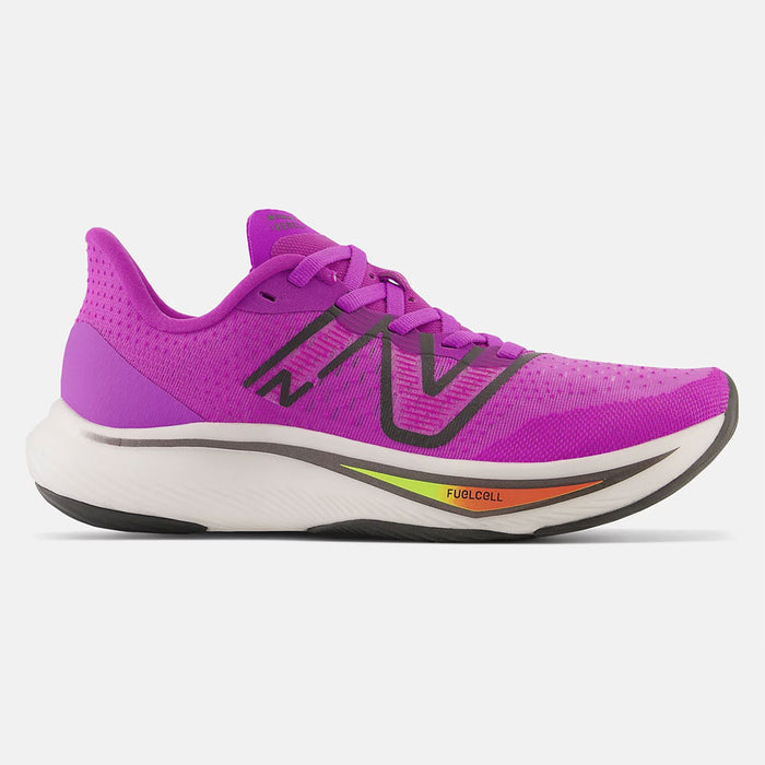 Women's New Balance FuelCell Rebel v3, Cosmic Rose/Blacktop/Neon Dragonfly, 9 D Wide