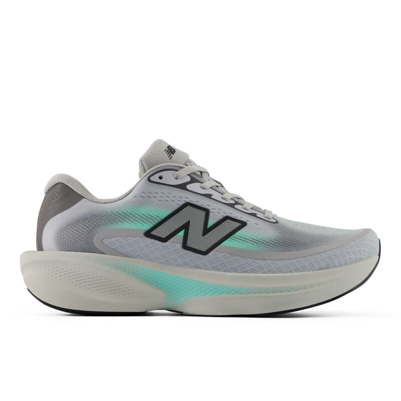 Side view on white background of Mens New Balance Ellipse v1 running shoe in Raincloud/Bright Mint, Wide width