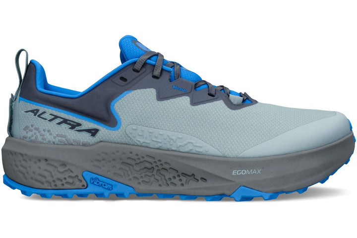 Side view on white background of Mens Altra Timp 6 running shoe in Gray, Medium (Regular) width
