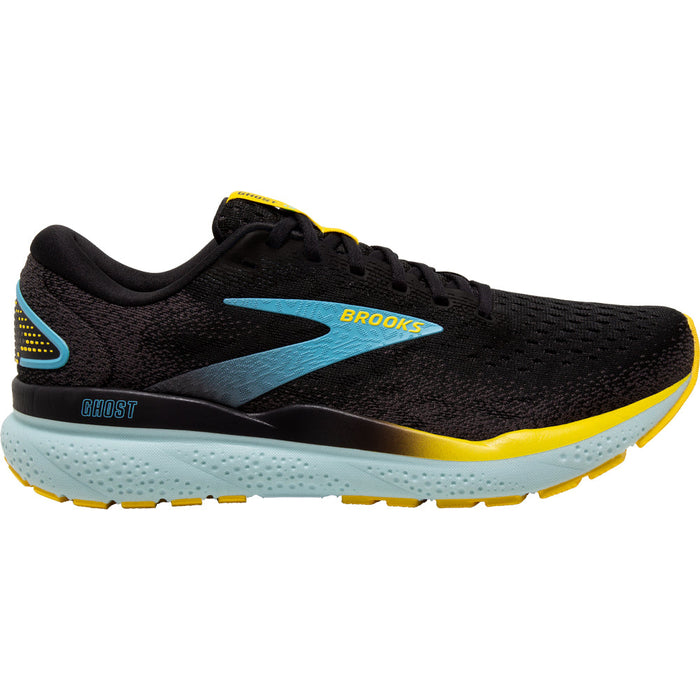 Men's Brooks Ghost 16, Black/Forged Iron/Blue, 8 2E Wide