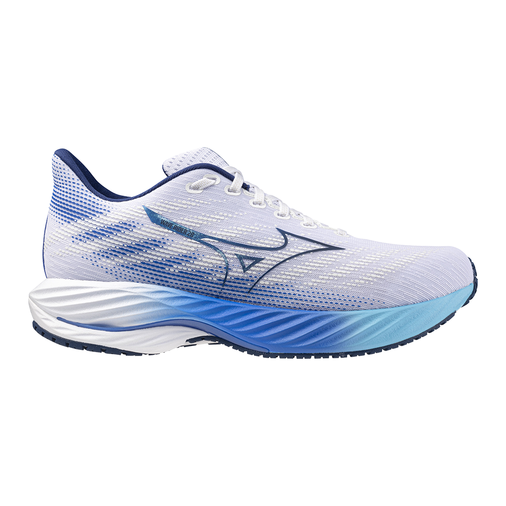 Men's Mizuno Wave Rider 28, White/Estate Blue, 9.5 2E Wide