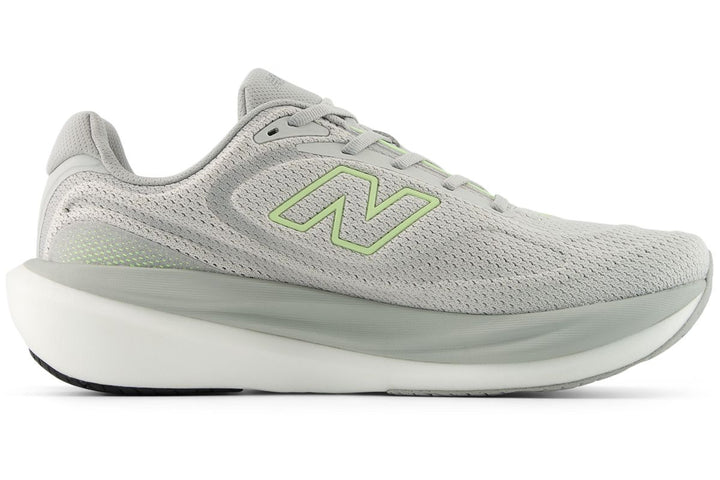 Side view on white background of Mens New Balance Fresh Foam X 1080v15 running shoe in Grey Matter/Afterglow/Raincloud, Wide width