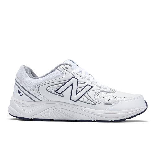 Side view on white background of Mens New Balance 840v2 running shoe in White/Navy, Medium (Regular) width