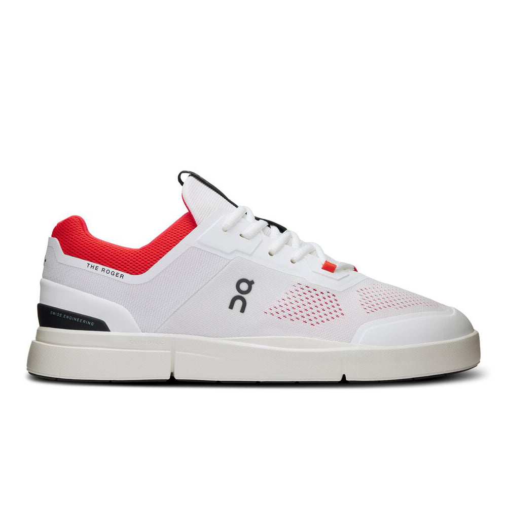 Side view on white background of Womens On The Roger Spin 2 running shoe in Undyed/Spice, Medium (Regular) width