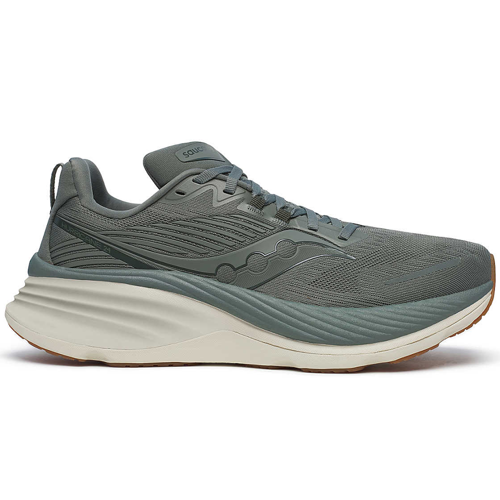 Side view on white background of Mens Saucony Hurricane running shoe in Bough, Medium (Regular) width
