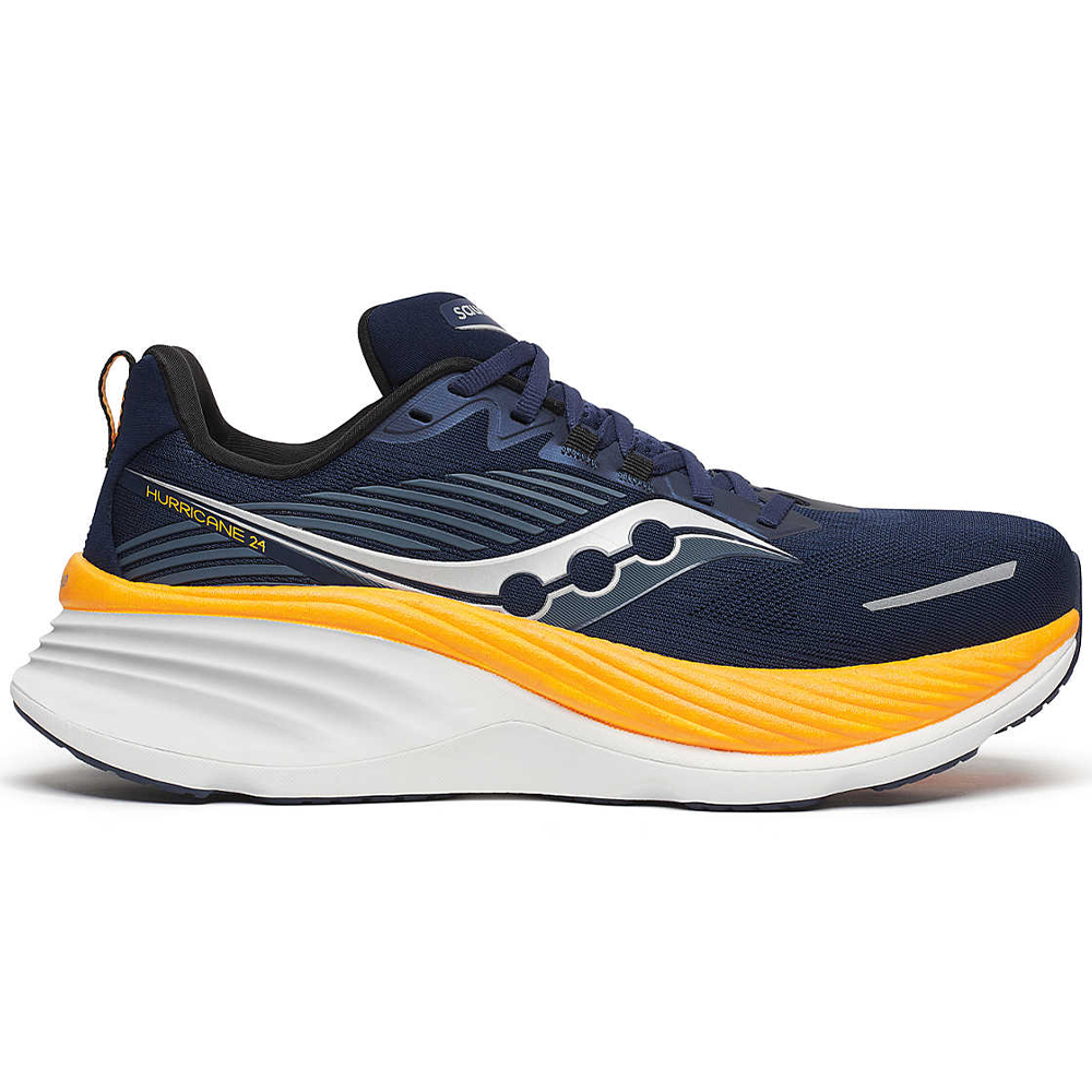 Saucony Hurricane 24 Mens running shoes in Navy/Peel - side view on white background