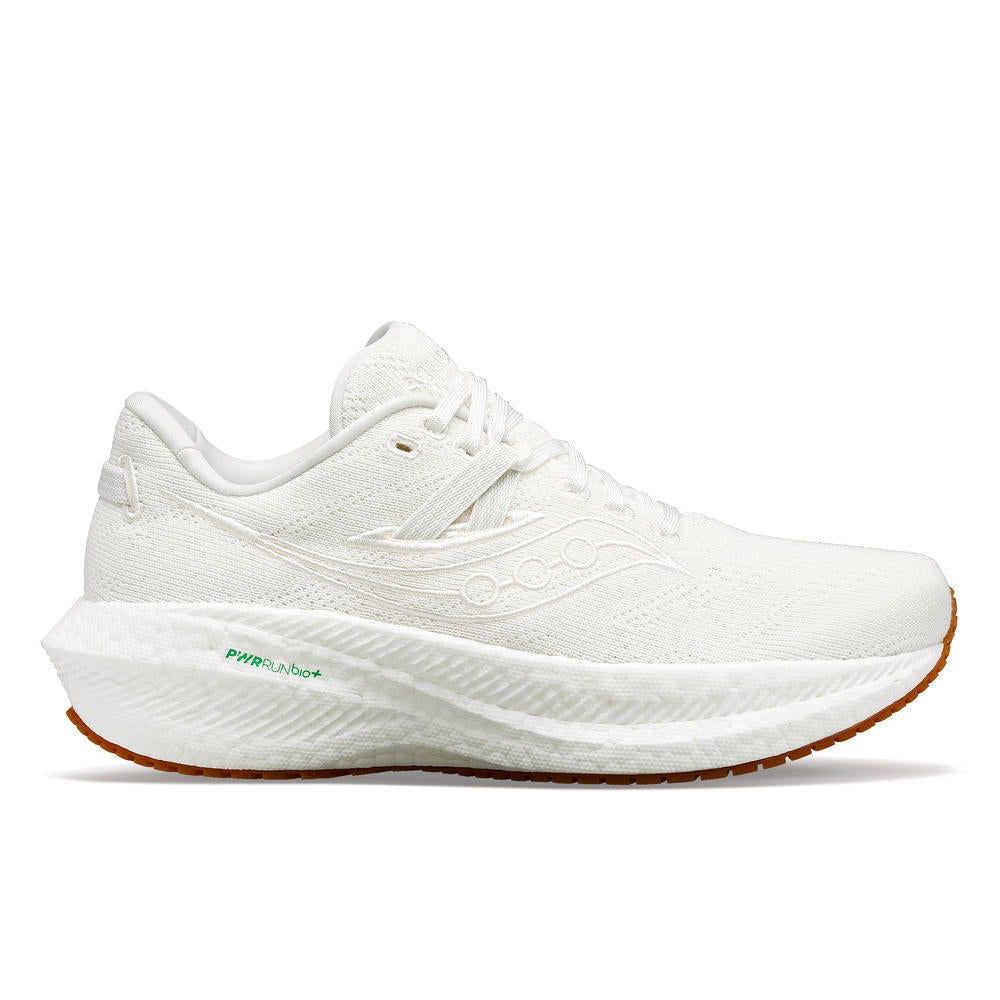 Side view on white background of Mens Saucony Triumph running shoe in White, Medium (Regular) width