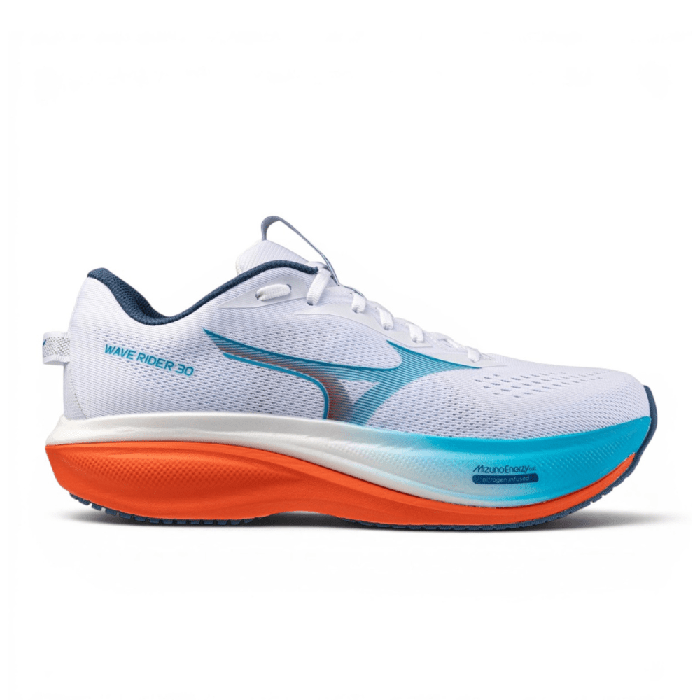 Men's Mizuno Wave Rider 30, White/Blue Jewel, 12.5 D Medium