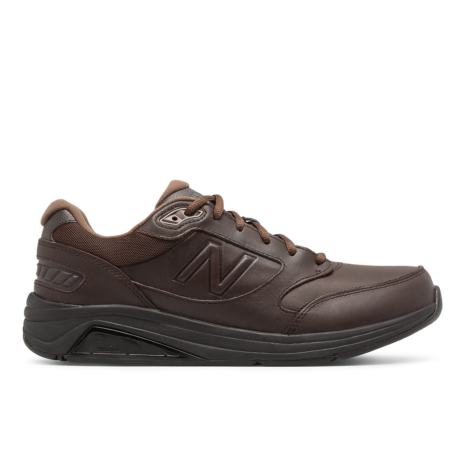 Side view on white background of Mens New Balance 928v3 running shoe in Brown/Brown, Narrow width