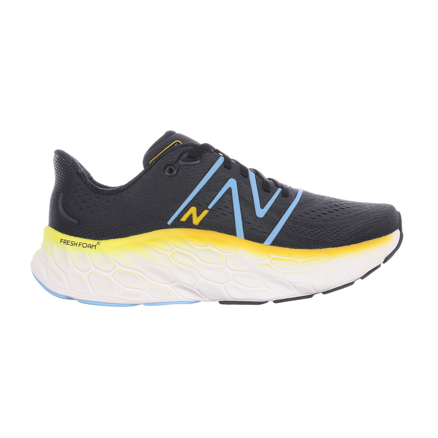 Men's New Balance Fresh Foam X More v4, Black/Coastal Blue/Ginger Lemon, 10.5 D Medium