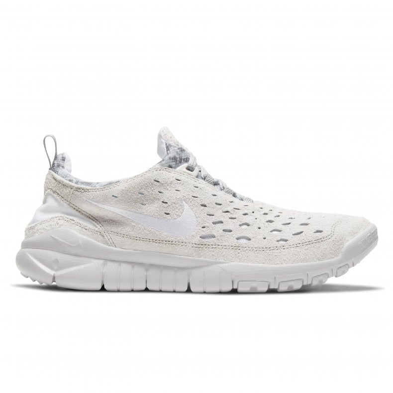 Side view on white background of Mens Nike Free Run Trail running shoe in Neutral Grey/White, Medium (Regular) width