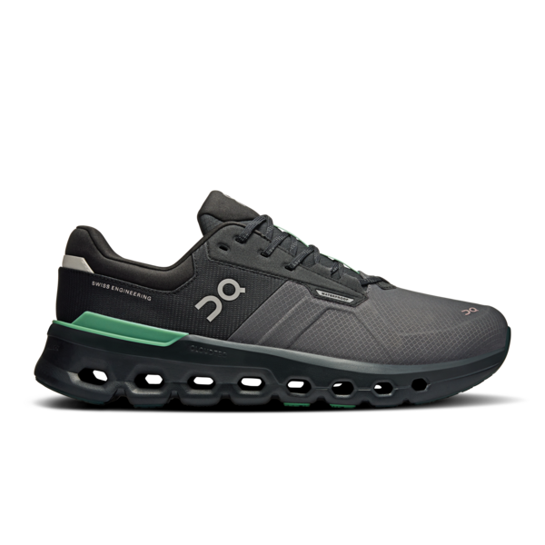 Side view on white background of Mens On Cloudrunner 2 Waterproof running shoe in Eclipse/Rosemary, Medium (Regular) width