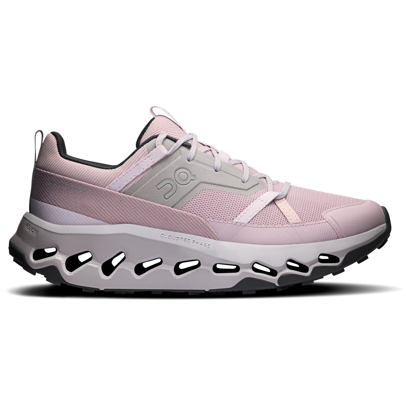 Side view on white background of Womens On Cloudhorizon running shoe in Mauve/Fade, Medium (Regular) width