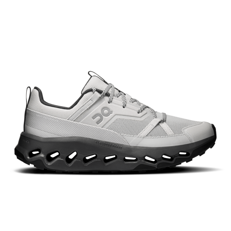 Side view on white background of Womens On Cloudhorizon running shoe in Glacier/Eclipse, Medium (Regular) width