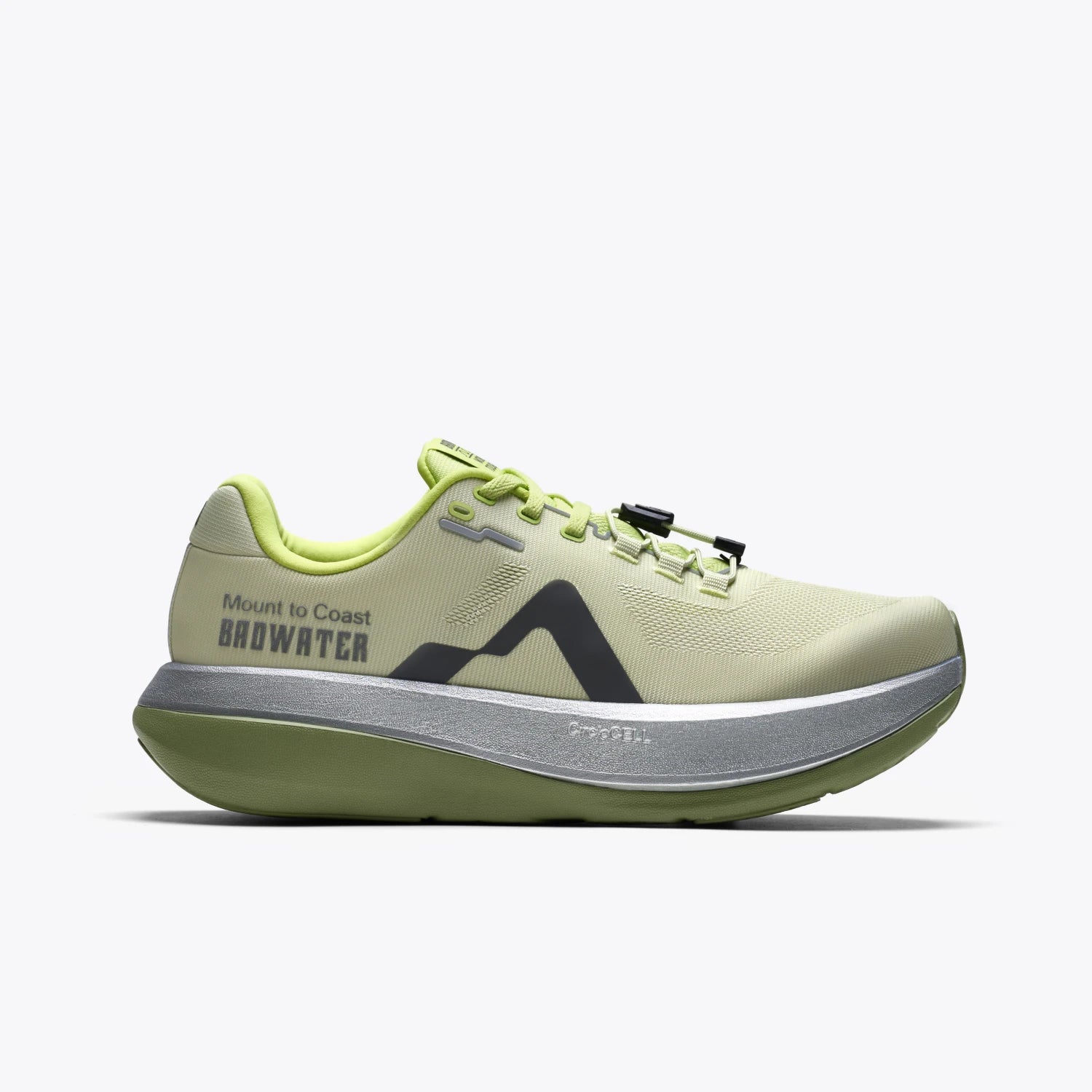 Side view on white background of Mens Mount To Coast C135 running shoe in Badwater, Medium (Regular) width