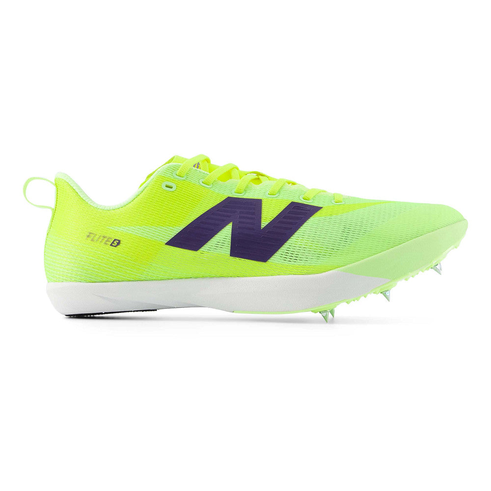 Side view on white background of Mens New Balance FuelCell Flite-S running shoe in Afterglow/Boysenberry/Black, Medium (Regular) width
