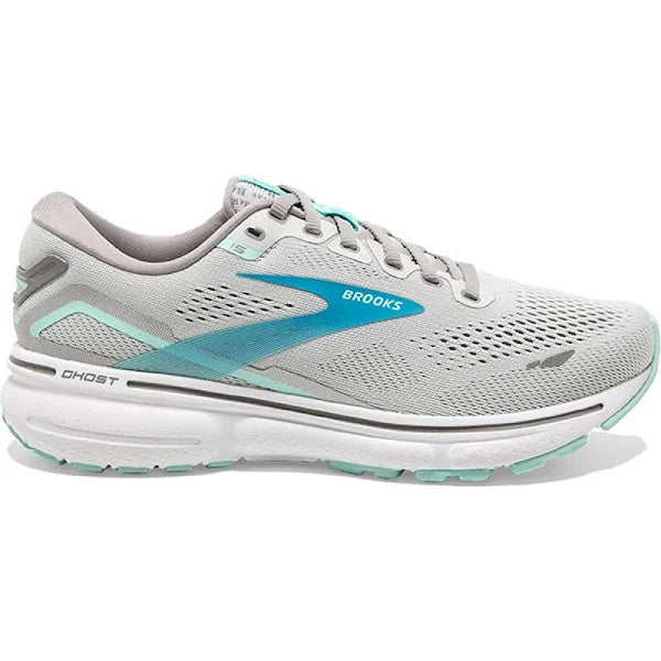 Women's Brooks Ghost 15, Grey/Blackened Pearl/Blue, 6 B Medium