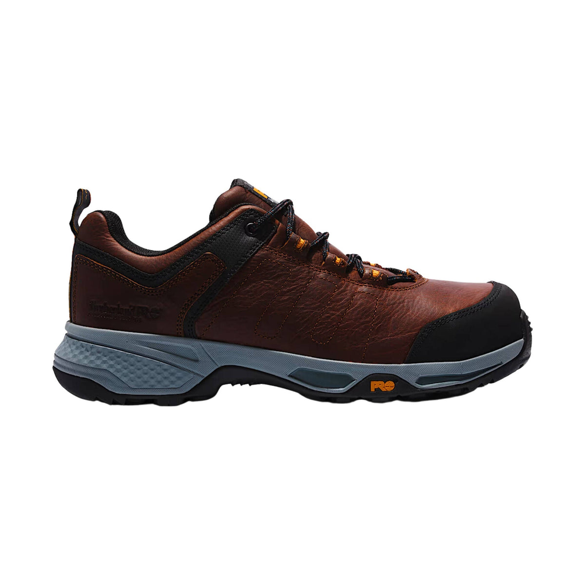 Side view on white background of Mens Timberland PRO Switchback Oxford running shoe in Brown, Medium (Regular) width