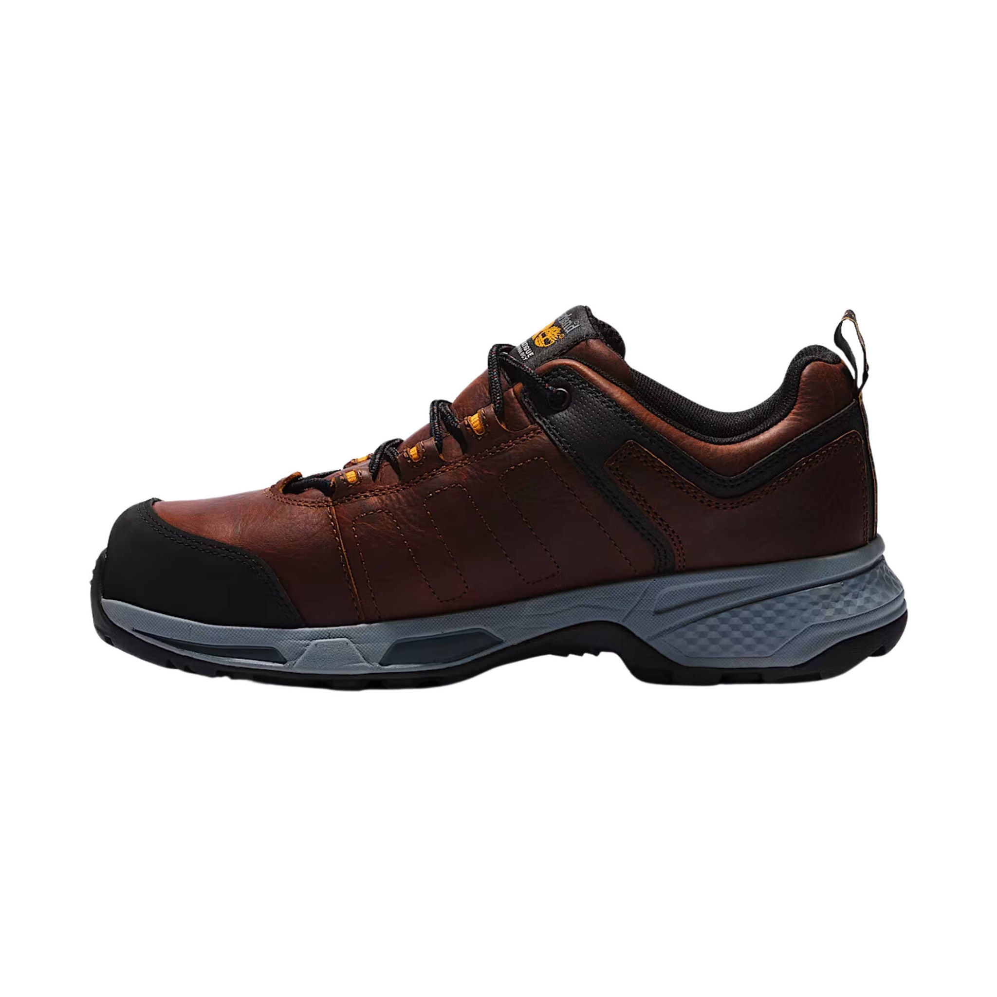 Side view on white background of Mens Timberland PRO Switchback Oxford running shoe in Brown, Medium (Regular) width