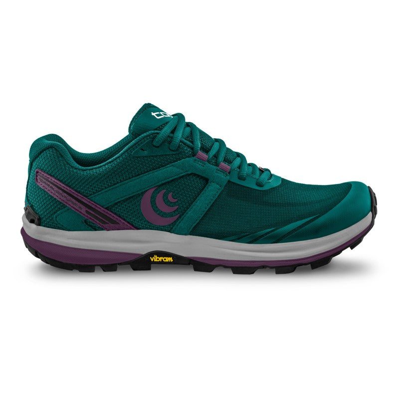 Side view on white background of Womens Topo Athletic Terraventure 3 running shoe in Teal/Purple, Medium (Regular) width