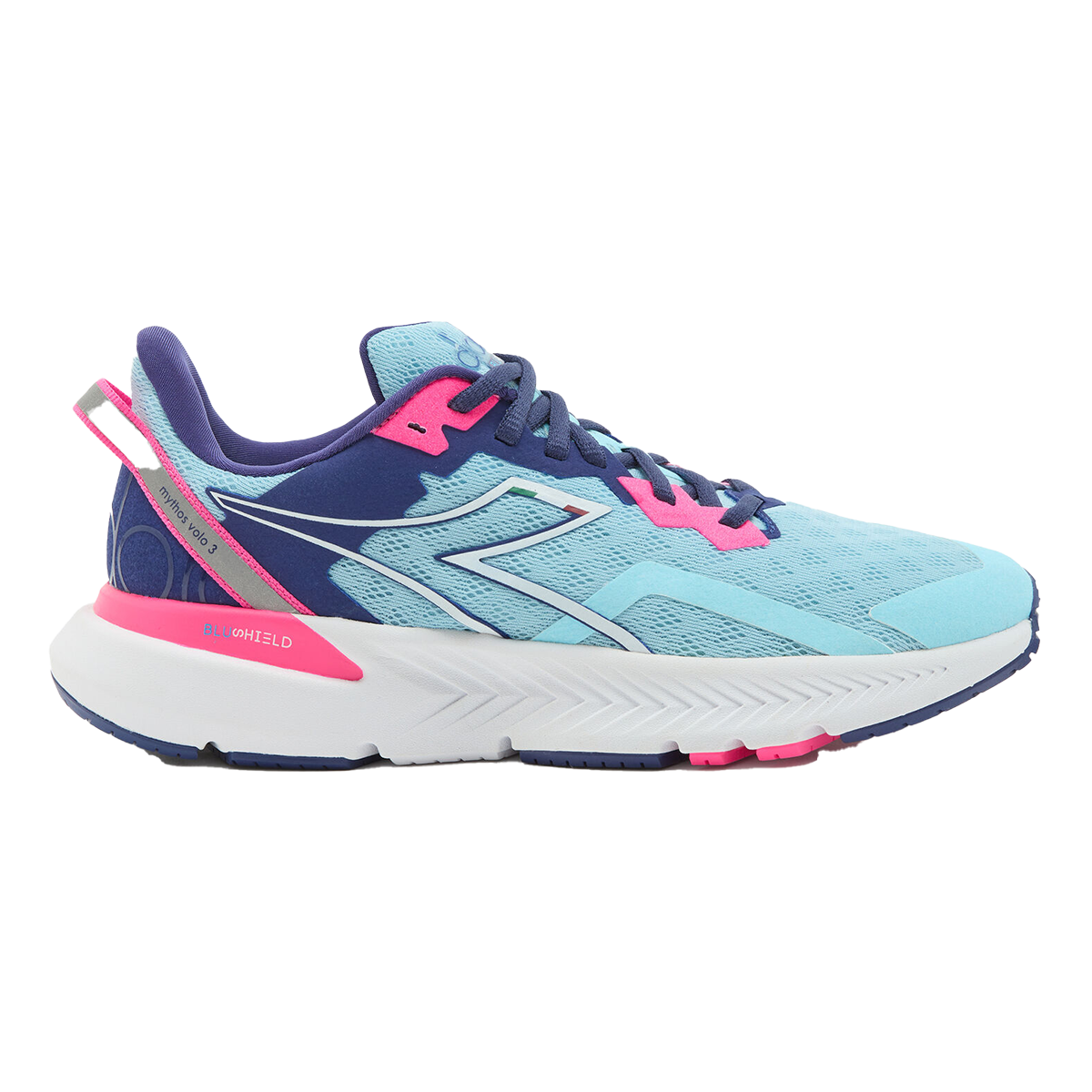 Women's Diadora Mythos Blushield Volo 3, Bright Baby Blue/Blueprint, 8 B Medium
