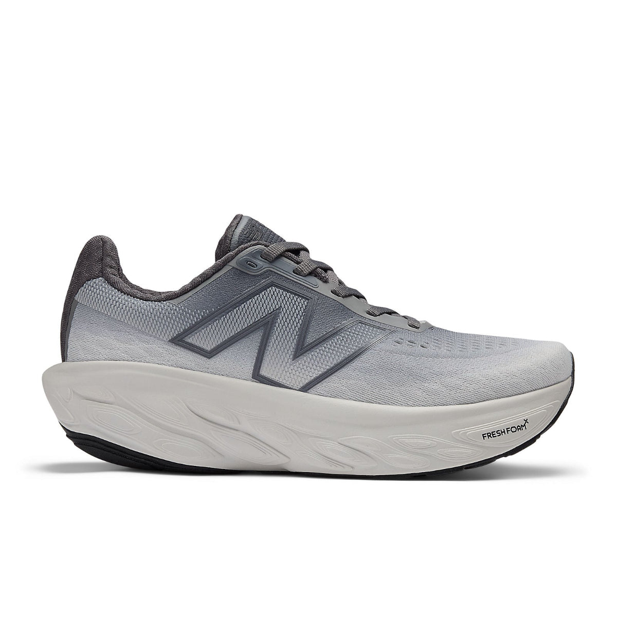 Side view on white background of Womens New Balance Fresh Foam X 1080v14 running shoe in Castlerock/Grey Matter/Black, Medium (Regular) width