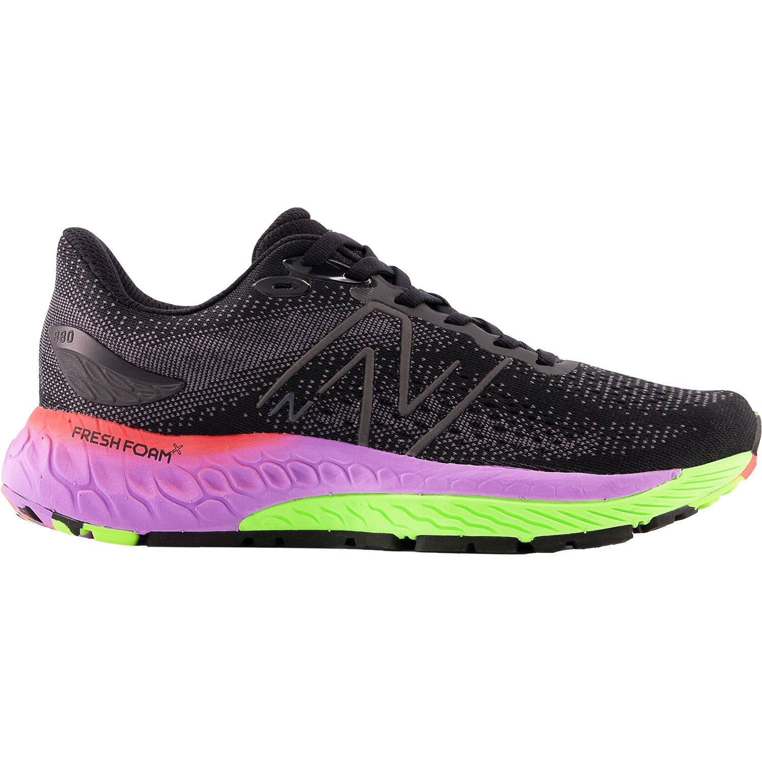 Women's New Balance Fresh Foam X 880v12, Black/Pixel Green/Electric Purple, 6.5 B Medium