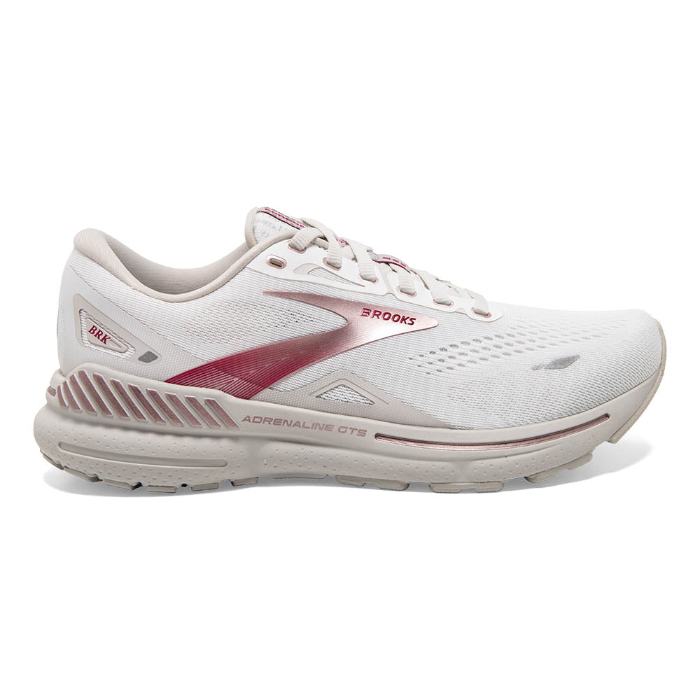 Women's Brooks Adrenaline GTS 23, White/Gray/Rose Gold, 8.5 B Medium