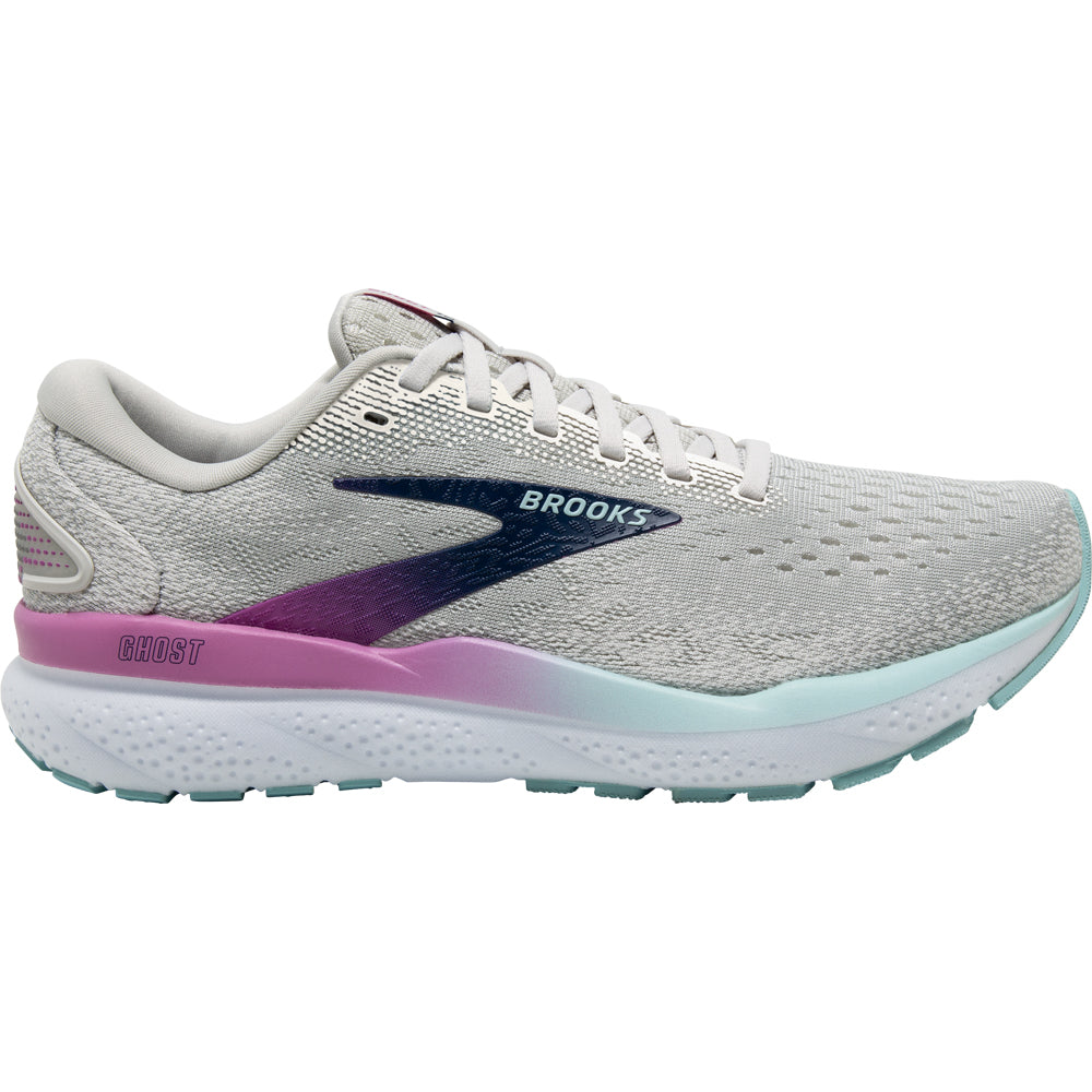 Women's Brooks Ghost 16, White/Grey/Estate Blue, 7 B Medium