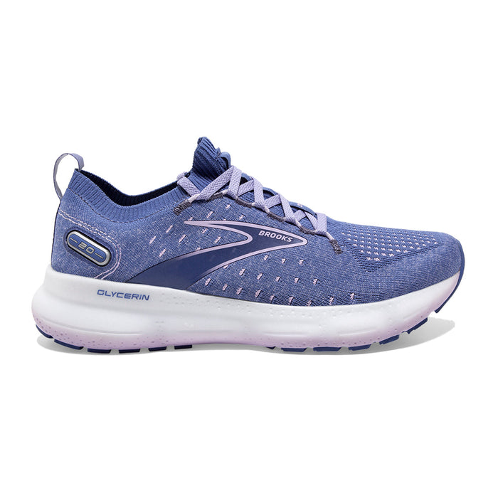 Women's Brooks Glycerin StealthFit 20, Blue/Pastel Lilac/White, 12 B Medium