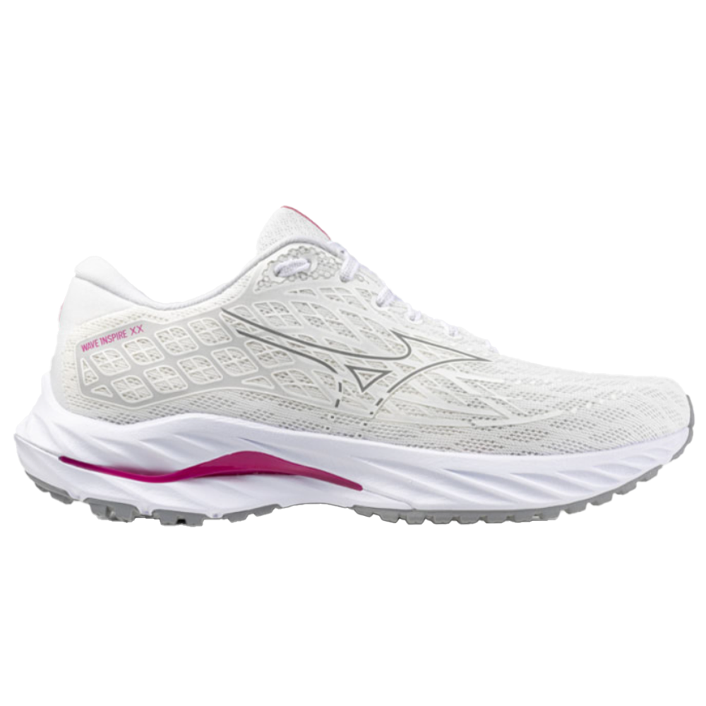 Women's Mizuno Wave Inspire 20, White/Fuchsia Purple, 11 B Medium