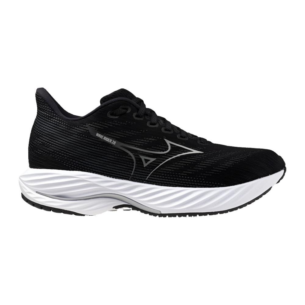 Women's Mizuno Wave Rider 28, Black/Harbor Mist, 7.5 D Wide