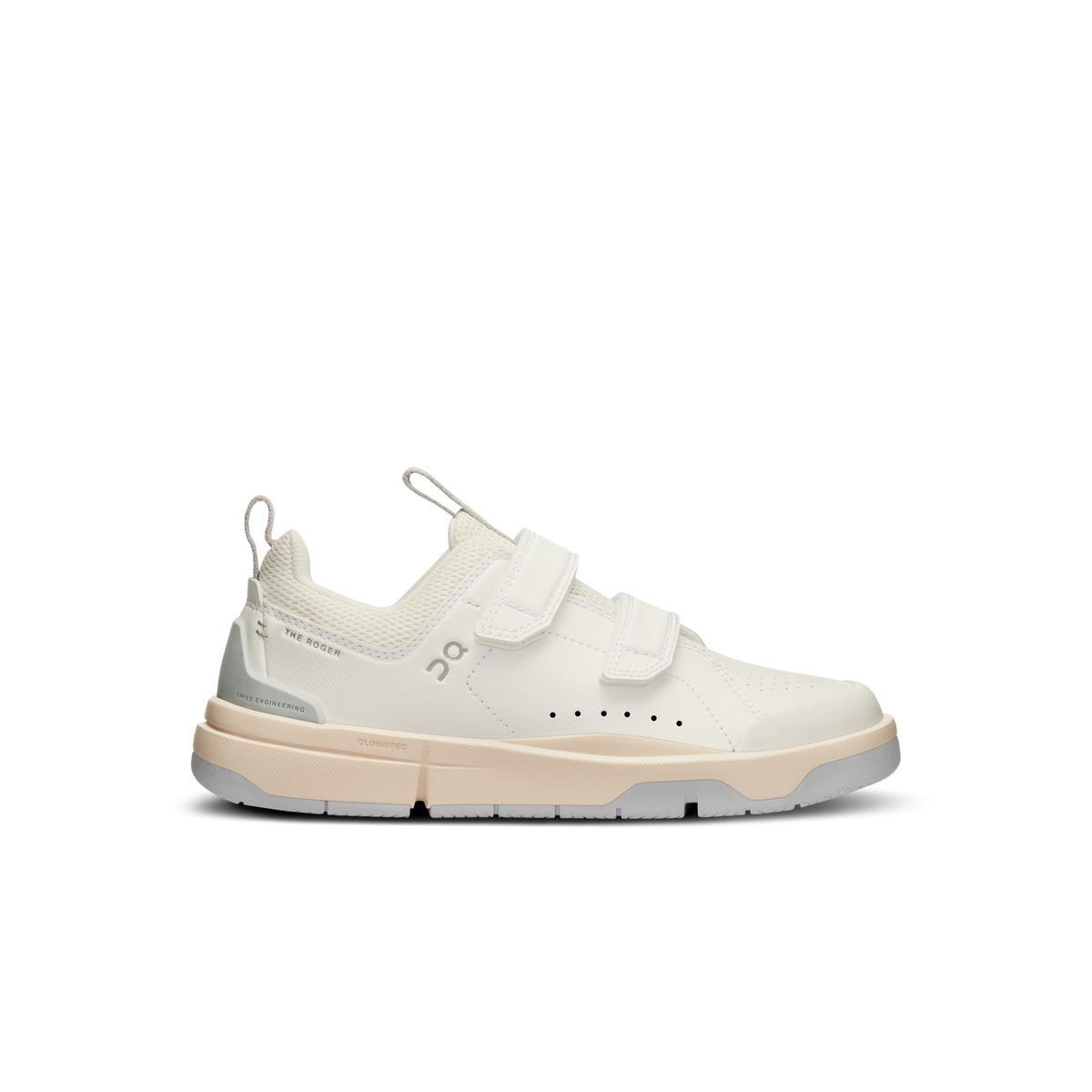 Side view on white background of Kids On  shoe in White/Glacier, Medium (Regular) width
