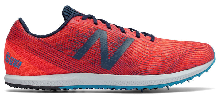 Side view on white background of Womens New Balance XC Seven Spike running shoe in Dragonfly/Galaxy, Medium (Regular) width