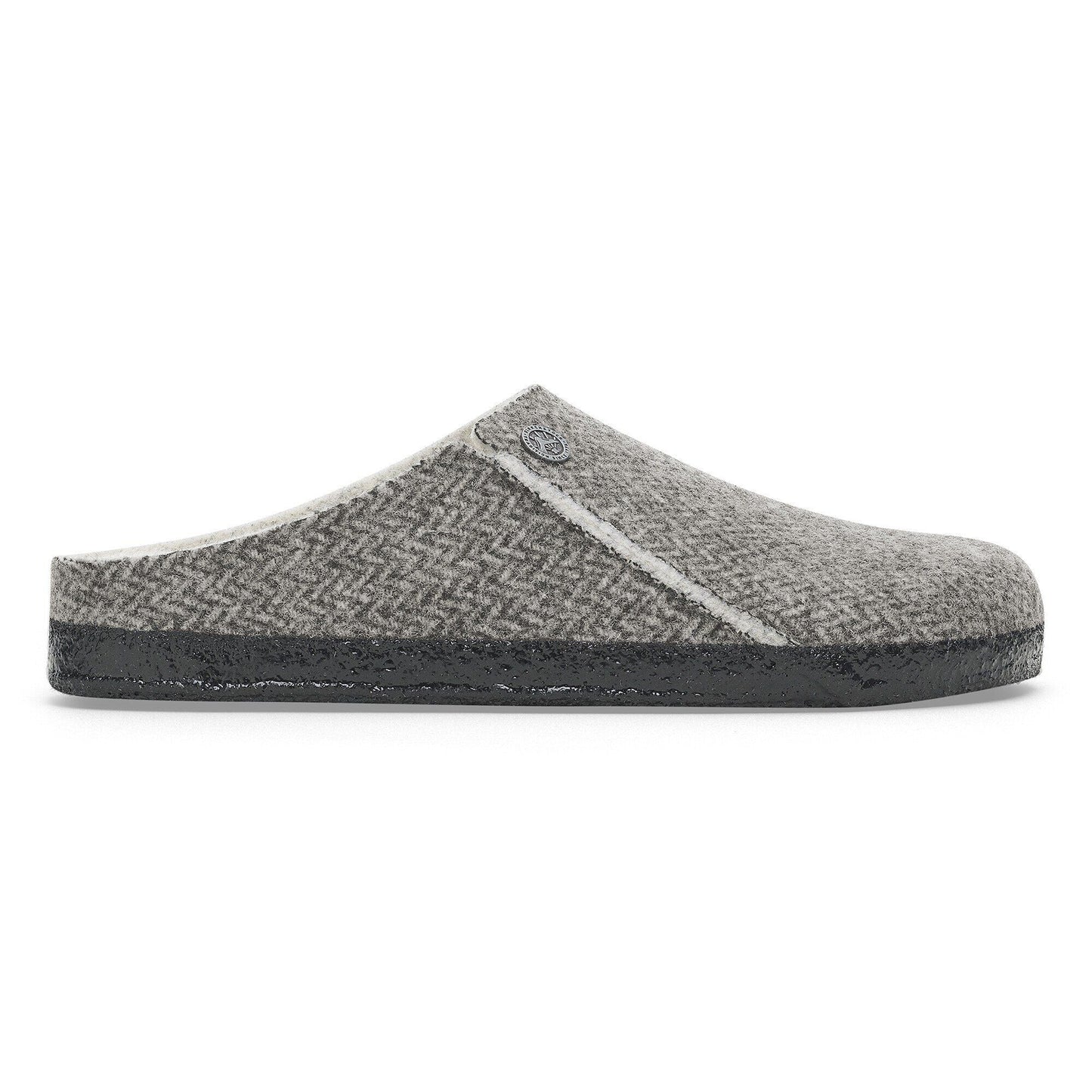 Side view on white background of Mens Birkenstock Zermatt Shearling running shoe in Herringbone Gray, Medium (Regular) width