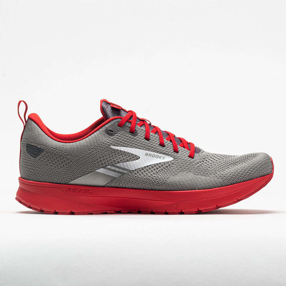 Men's Brooks Revel 5, Grey/Red, 8 D Medium