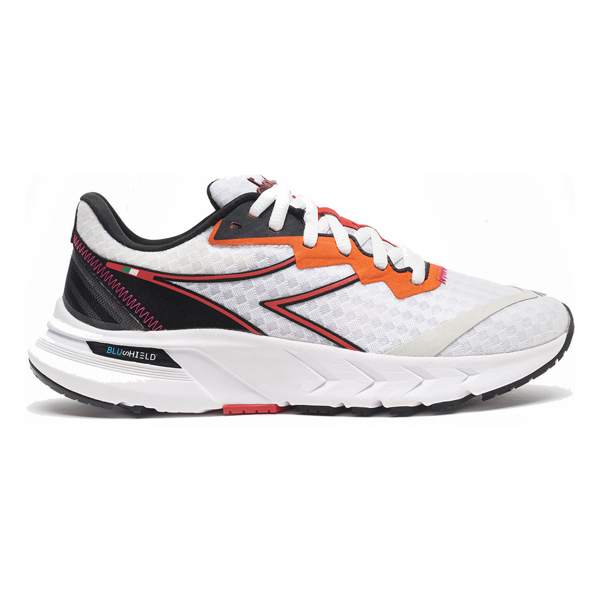 Women's Diadora Mythos Blushield Volo 2, White/Black/Fiery Red, 9.5 B Medium
