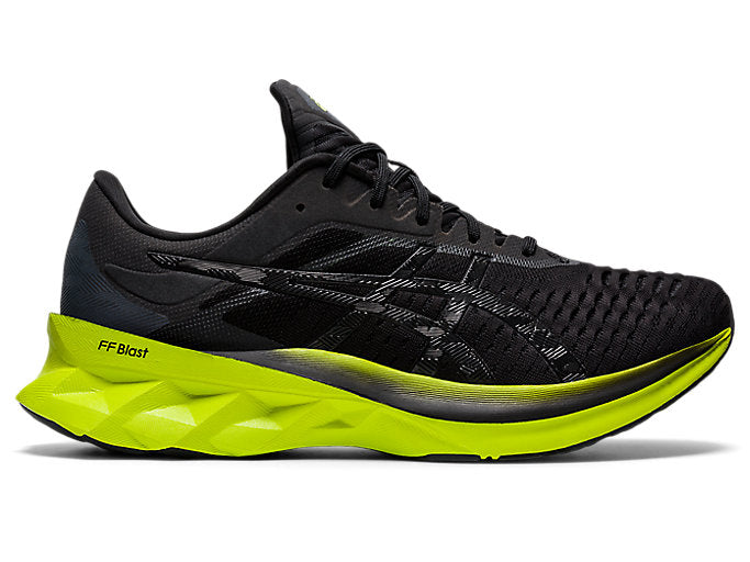 Men's Asics Novablast, Black/Lime Zest, 13 D Medium